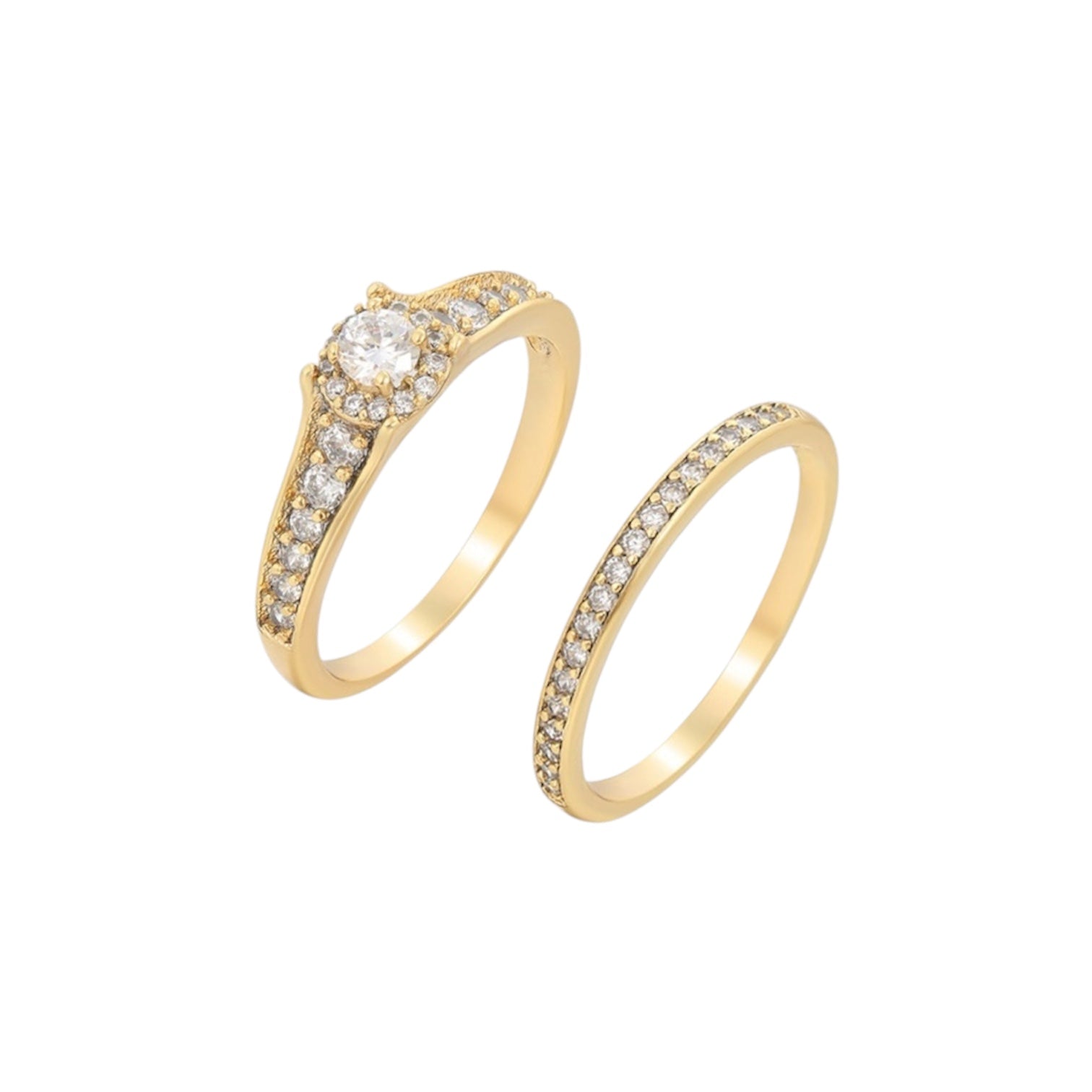 Wasserdichter 2er-Ring-Set mit Halo-Solitär und Eternity-Band Zirkonia Gold