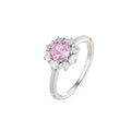 Wasserdichter Blumen-Halo-Ring mit rundem rosa Zirkonia und Pavé Silber