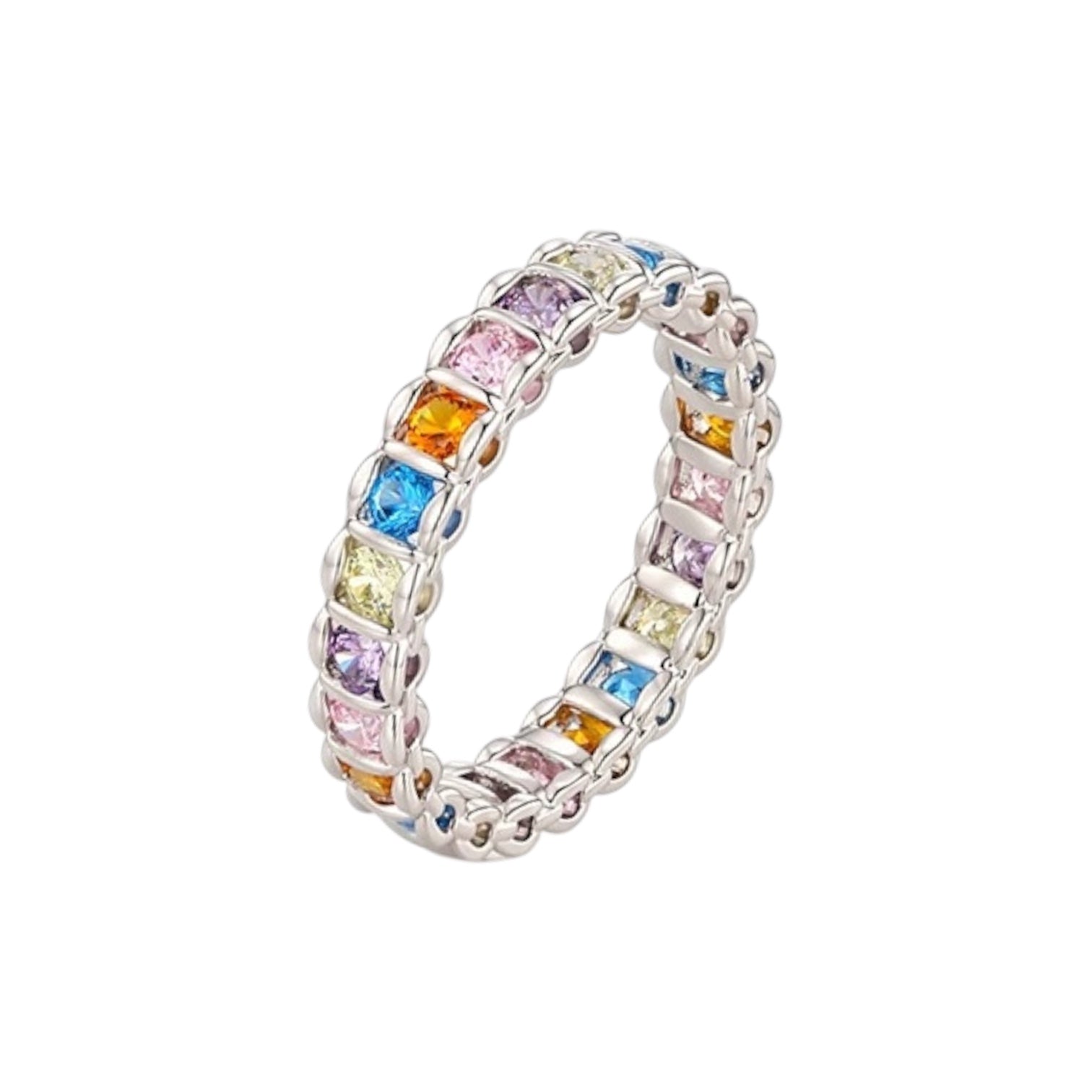 Wasserdichter Regenbogen-Eternity-Ring mit bunten Zirkonia Silber
