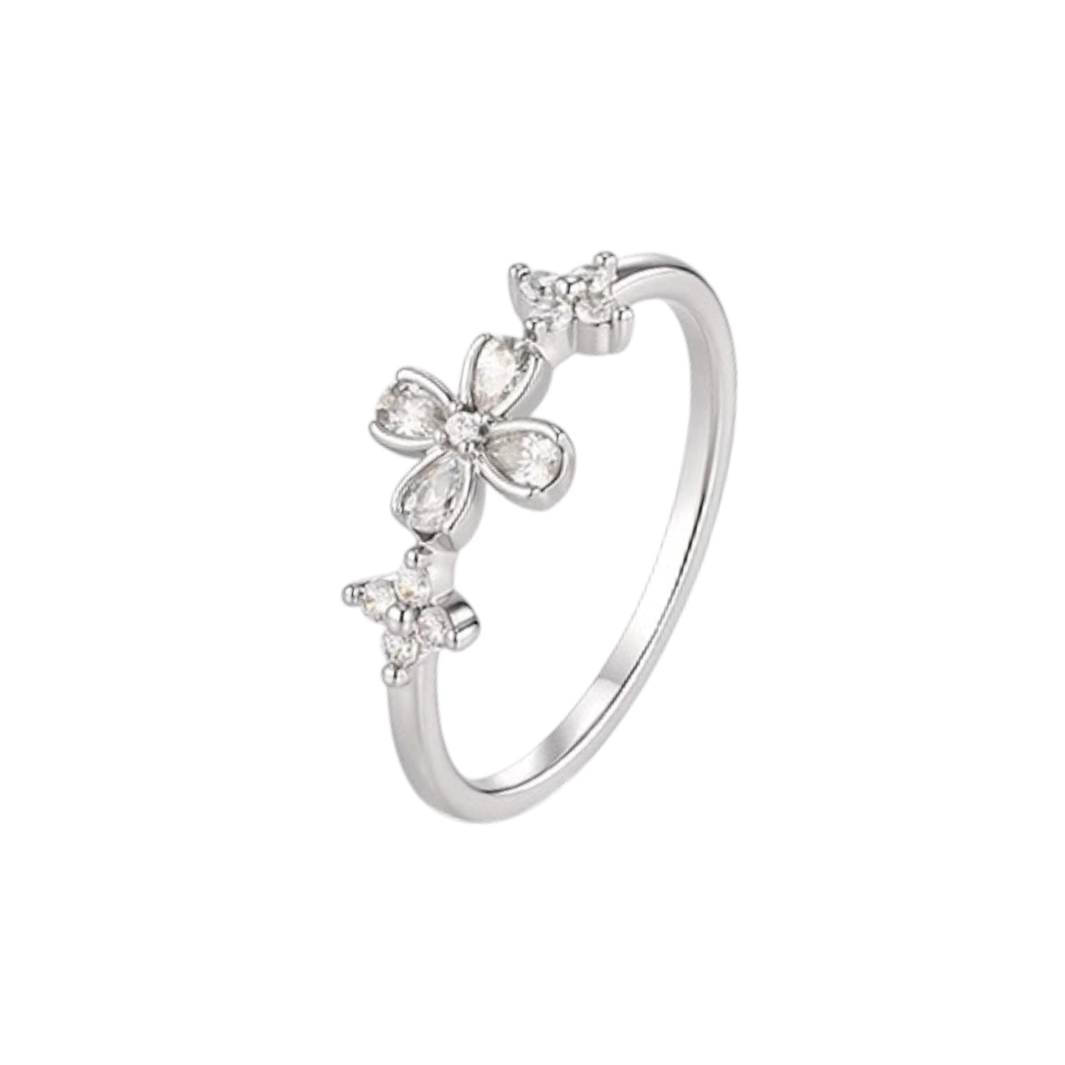 Wasserdichter Drei-Blumen-Ring mit Pear-Cut Zirkonia Silber