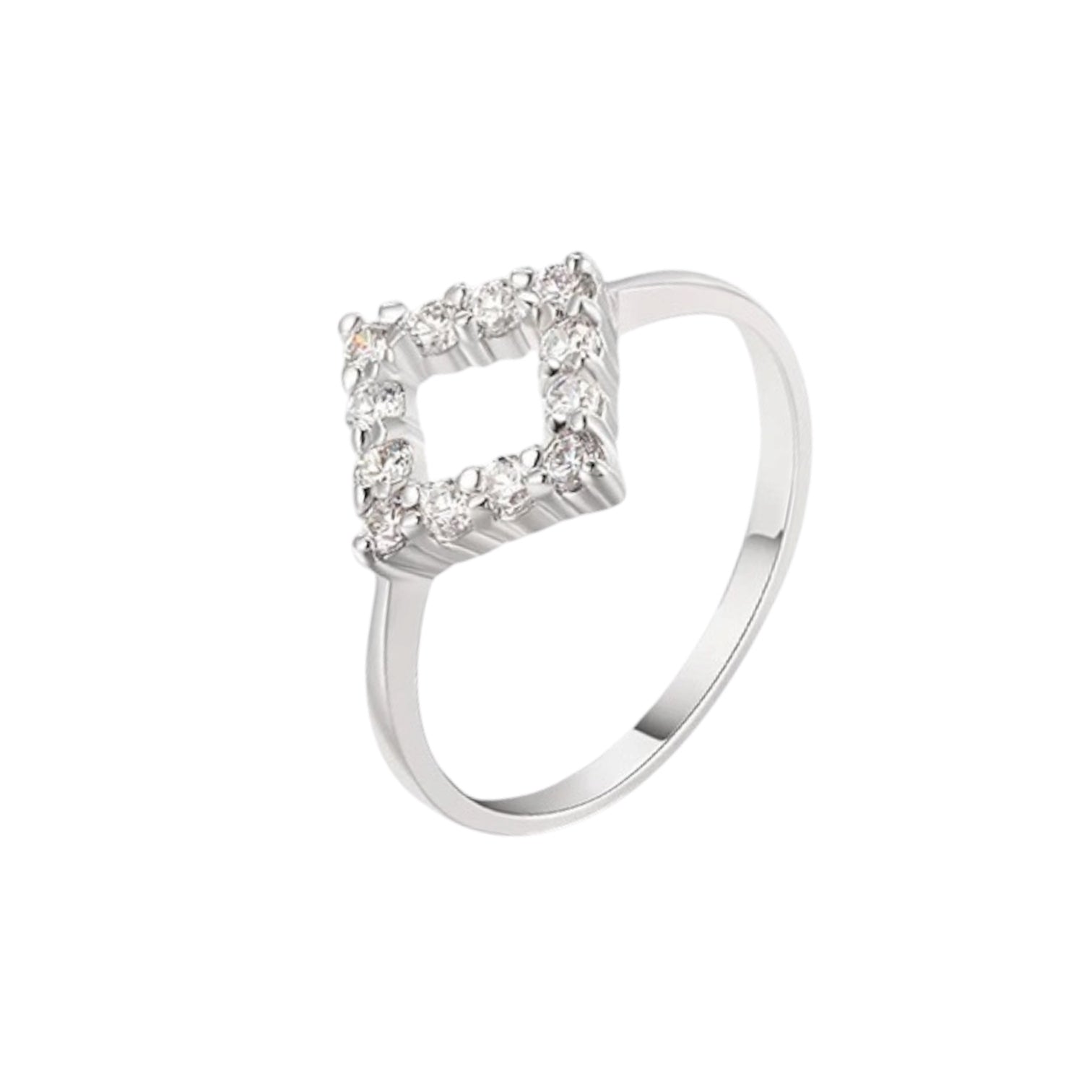 Wasserdichter geometrischer Quadrat-Ring mit Zirkonia-Pavé Silber