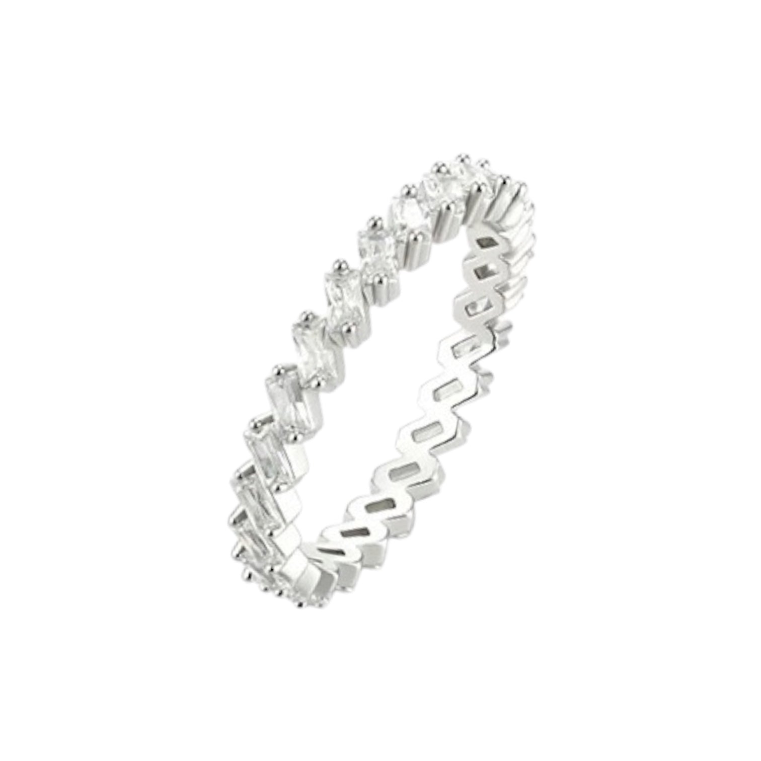 Wasserdichter Baguette-Eternity-Ring mit abwechselnden Zirkonia Silber