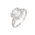 Wasserdichter Luxus-Halo-Ring mit Cushion-Cut Zirkonia und Marquise-Halo Silber