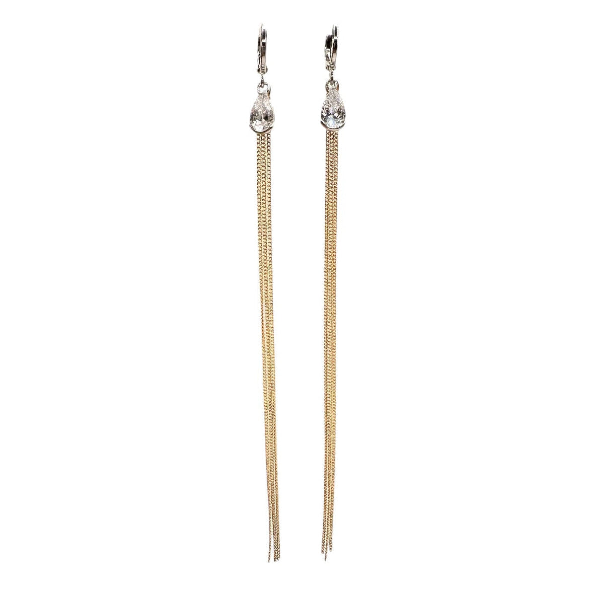 Wasserdichte Zirkonia Tropfen Multi-Chain Tassel Ohrringe Gold/Silber 15cm