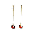 Waterproof Garnet Red Crystal Cushion Cut Necklace Earrings Gold 4.8cm 8mm