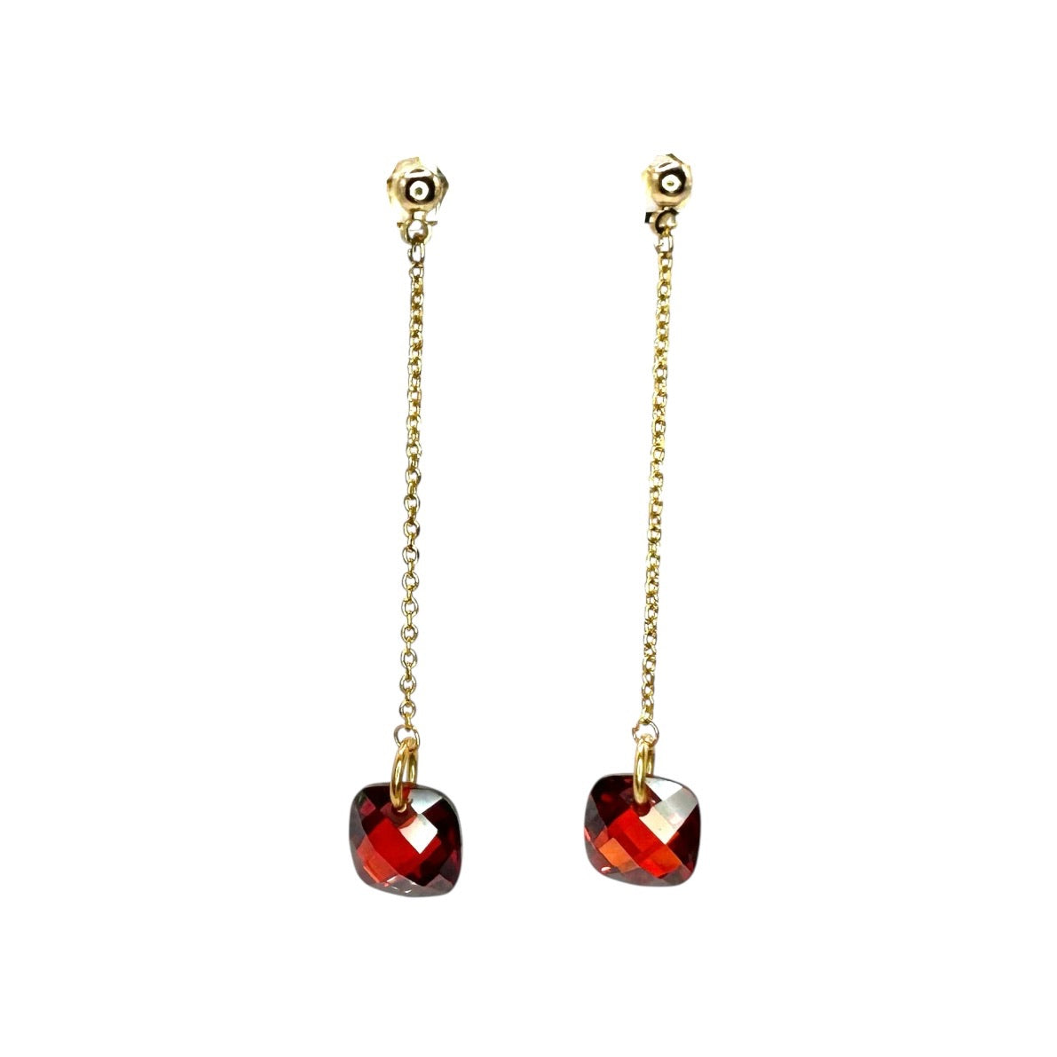 Wasserdichte Granat Rot Kristall Cushion Cut Kette Ohrringe Gold 4,8cm 8mm