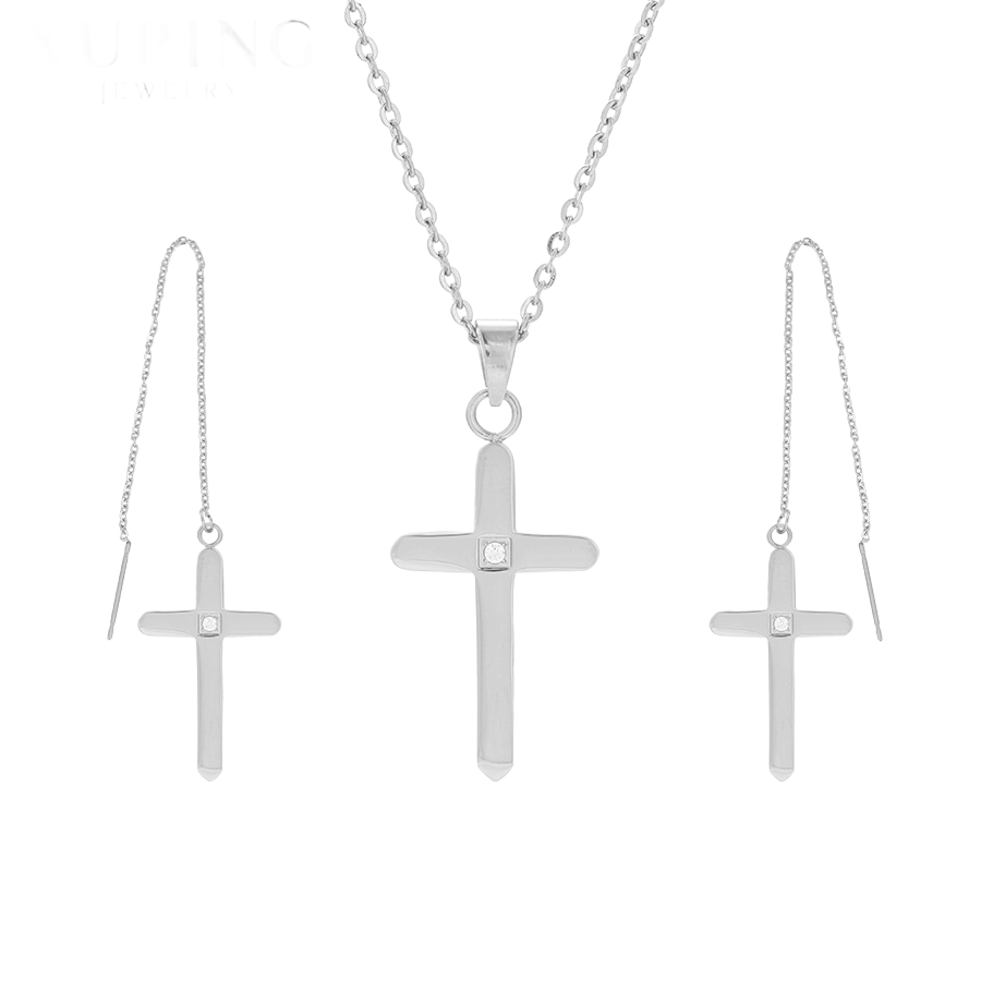 Wasserdichtes Kreuz-Schmuckset mit Zirkonia, silberfarben