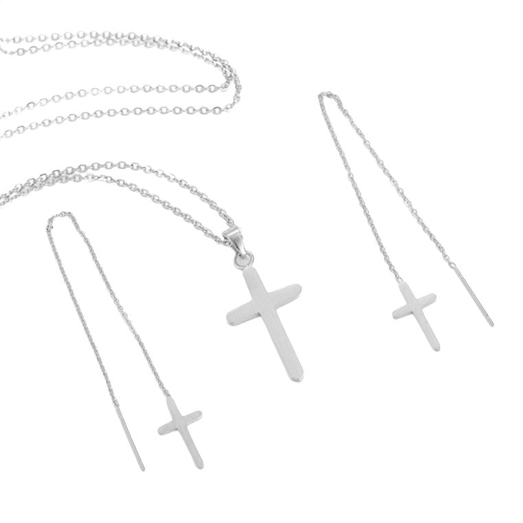 Wasserdichtes Kreuz-Schmuckset mit Zirkonia, silberfarben