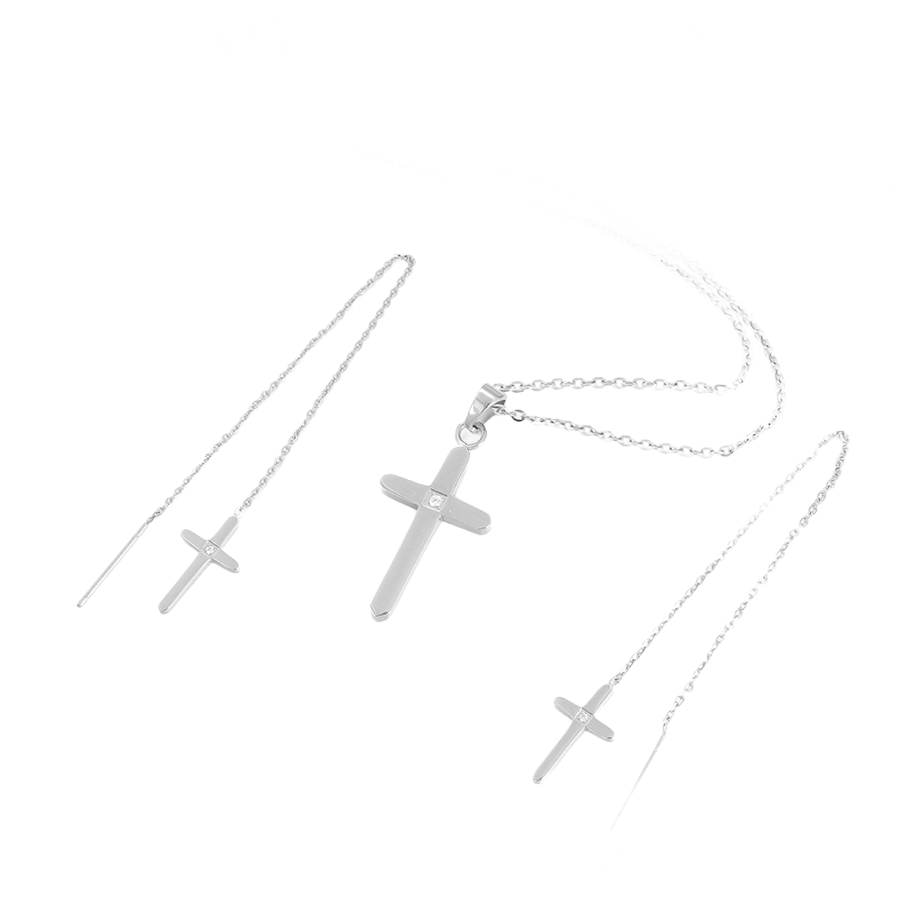 Wasserdichtes Kreuz-Schmuckset mit Zirkonia, silberfarben