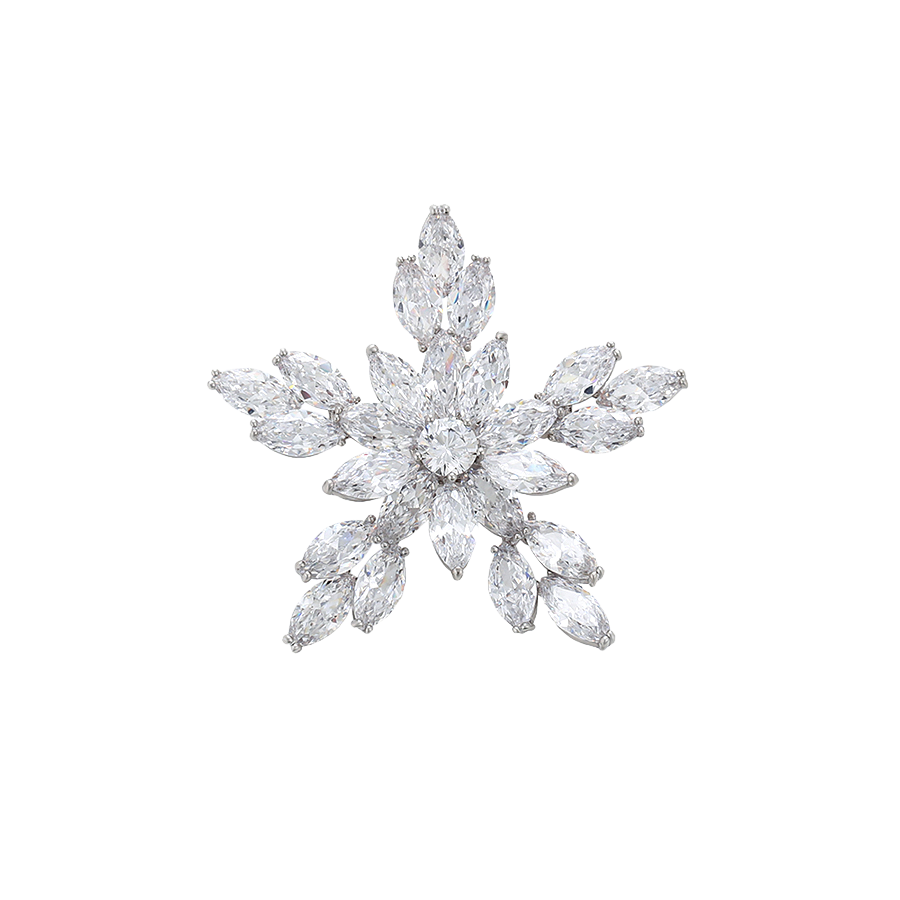 Wasserdichte Schneeflocke-Brosche mit Zirkonia, silberfarben