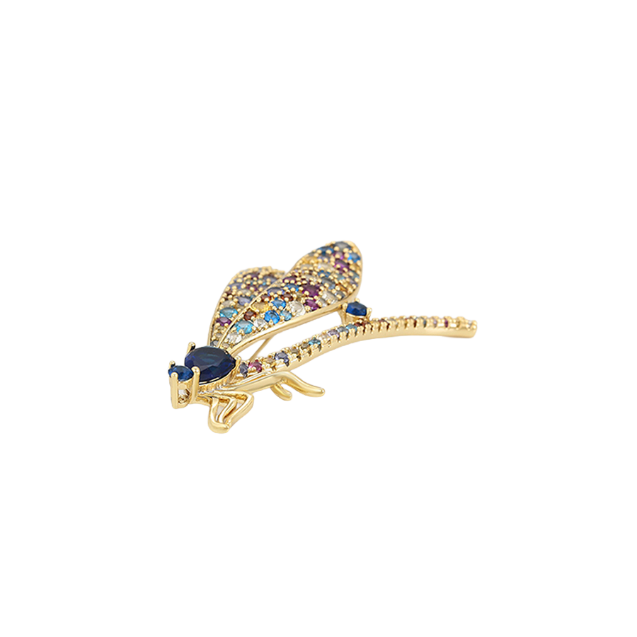Wasserdichte Libelle-Brosche mit Zirkonia, goldfarben