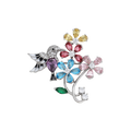 Wasserdichte Vogel-mit-Blumen-Brosche mit Zirkonia, silberfarben