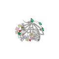 Wasserdichte Blumenkorb-Brosche mit Zirkonia, silberfarben