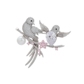 Wasserdichte Zwei-Vögel-Brosche mit Perle und Zirkonia, silberfarben