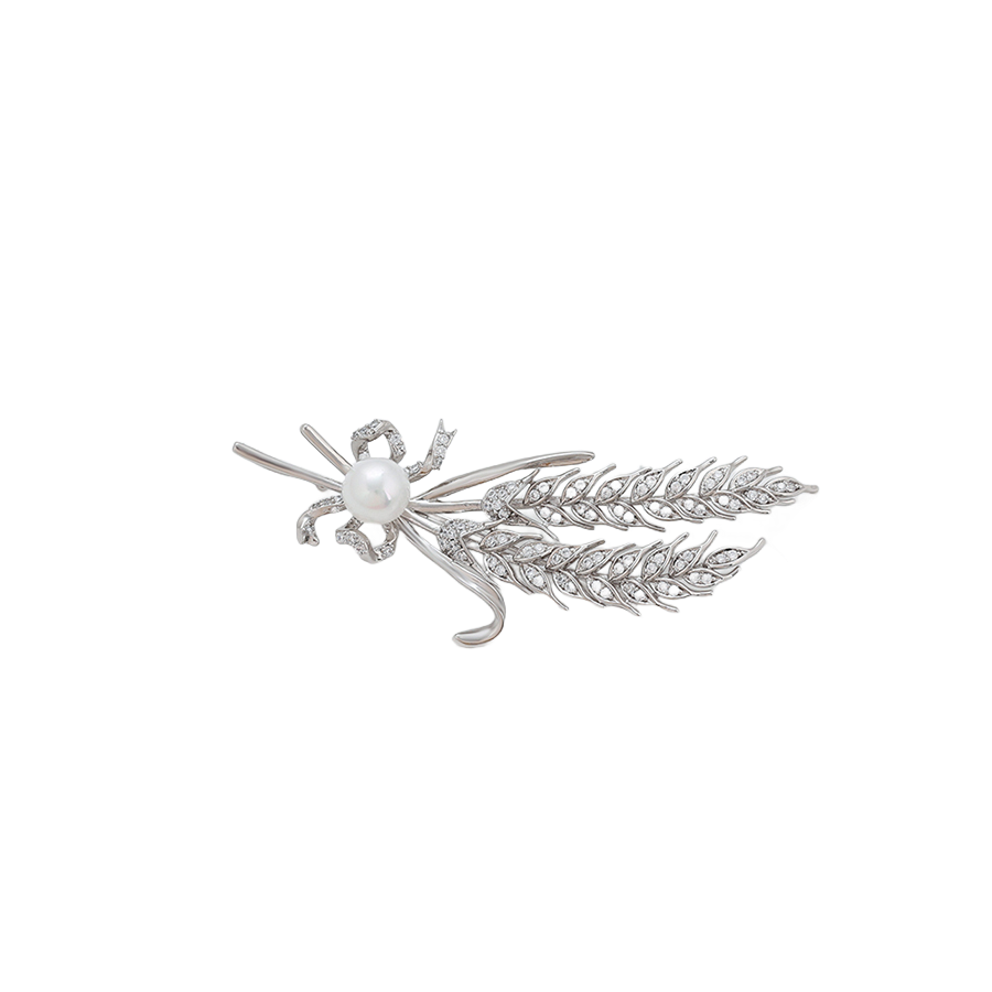 Wasserdichte Feder-Brosche mit Perle und Zirkonia, silberfarben