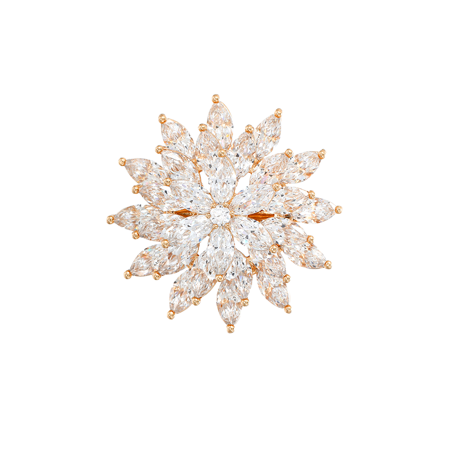 Wasserdichte Blumen-Brosche mit Zirkonia, goldfarben