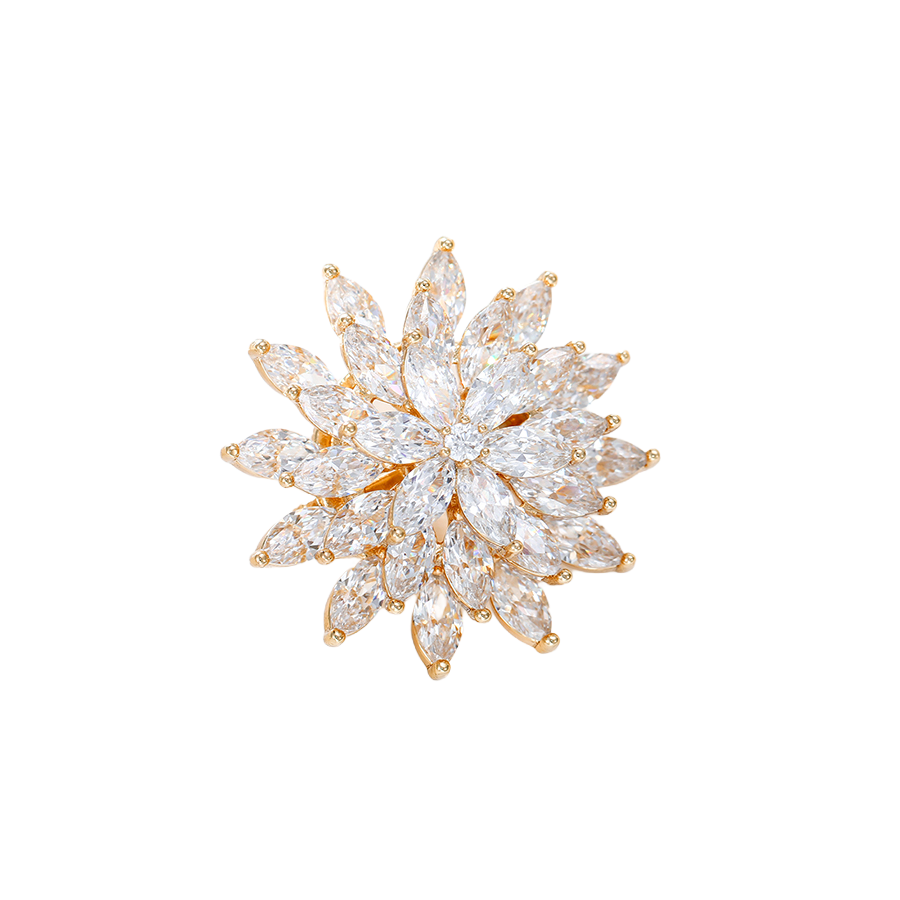 Wasserdichte Blumen-Brosche mit Zirkonia, goldfarben