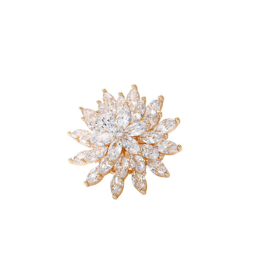 Wasserdichte Blumen-Brosche mit Zirkonia, goldfarben