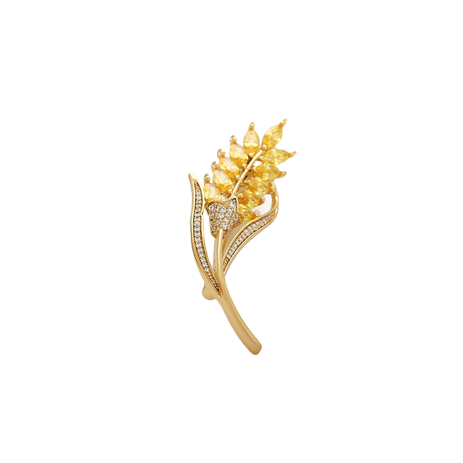 Wasserdichte Weizenähre-Brosche mit Zirkonia, goldfarben