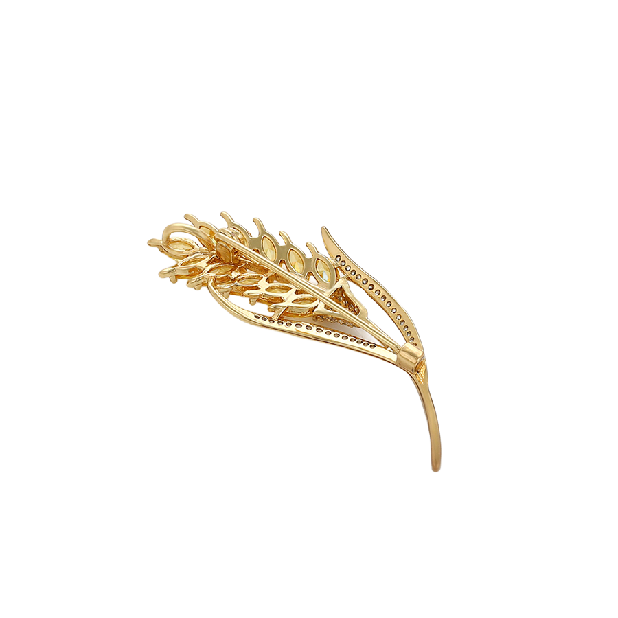 Wasserdichte Weizenähre-Brosche mit Zirkonia, goldfarben