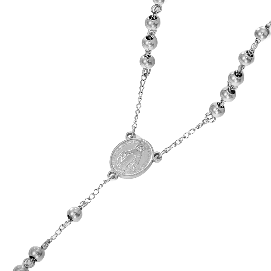 Wasserdichter Rosenkranz, silberfarben, mit Kreuz und Medaille