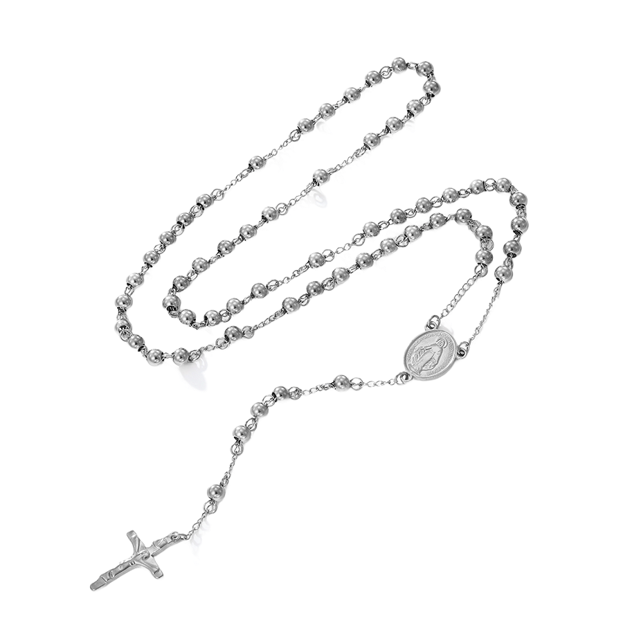 Wasserdichter Rosenkranz, silberfarben, mit Kreuz und Medaille