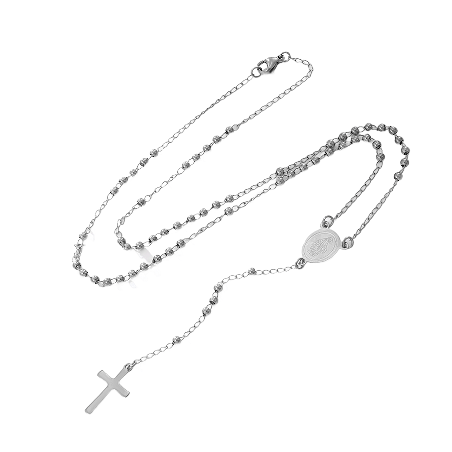 Waterproof Rosary Silver-Colored with Cross and Medal