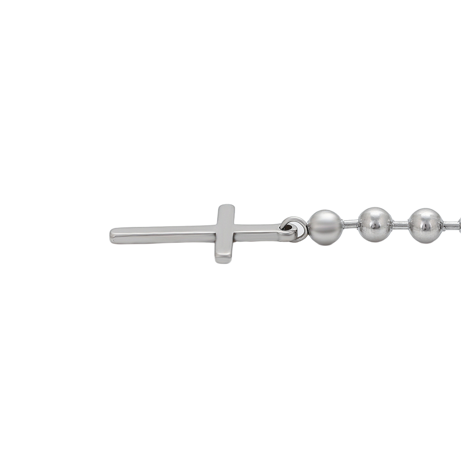 Wasserdichter Rosenkranz, silberfarben, mit großen Perlen, Kreuz und Medaille