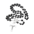 Waterproof Rosary Silver-colored with Black Beads, Cross, and Medal