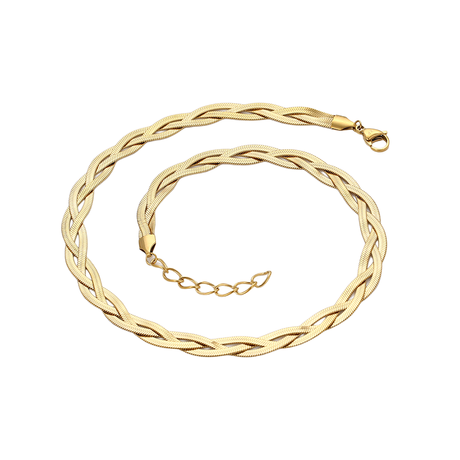 Waterproof Necklace Gold Tone 42cm Length 7mm Braided
