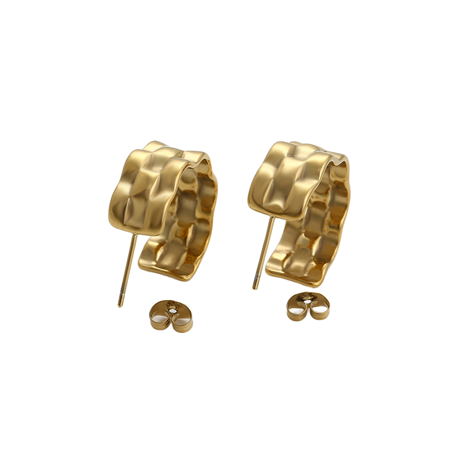 Waterproof Creole Earrings Gold Tone 21mm x 9mm Textured