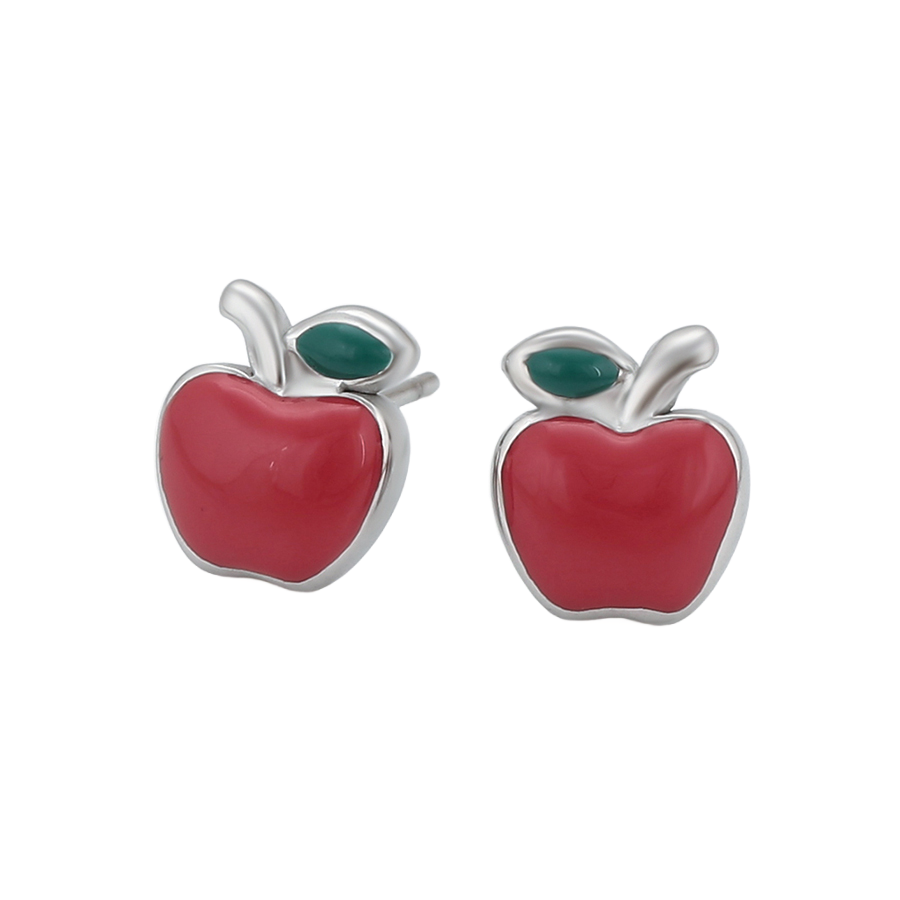Waterproof Apple Stud Earrings Silver Color