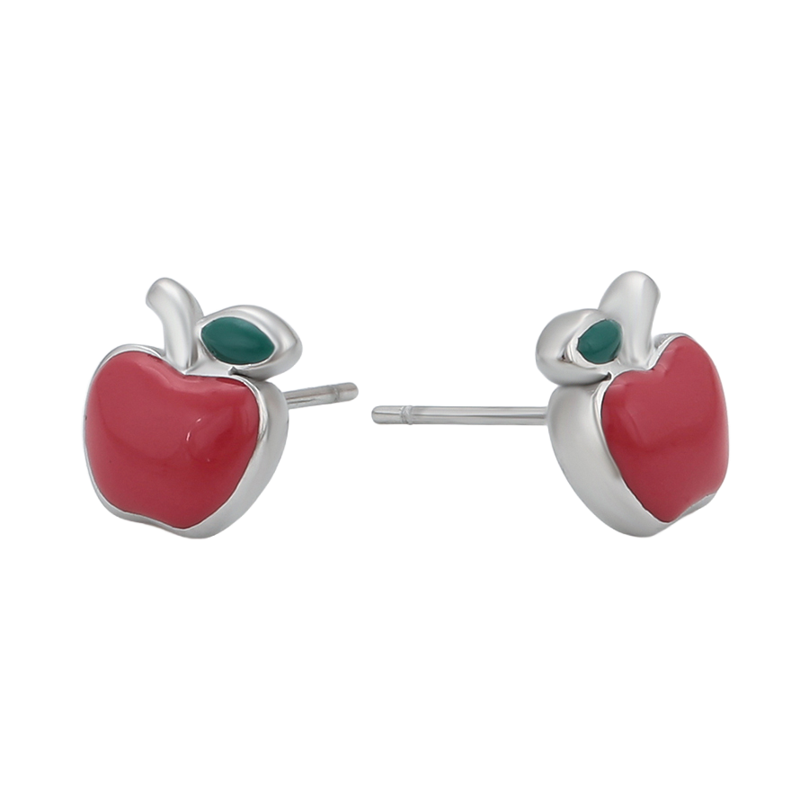 Waterproof Apple Stud Earrings Silver Color