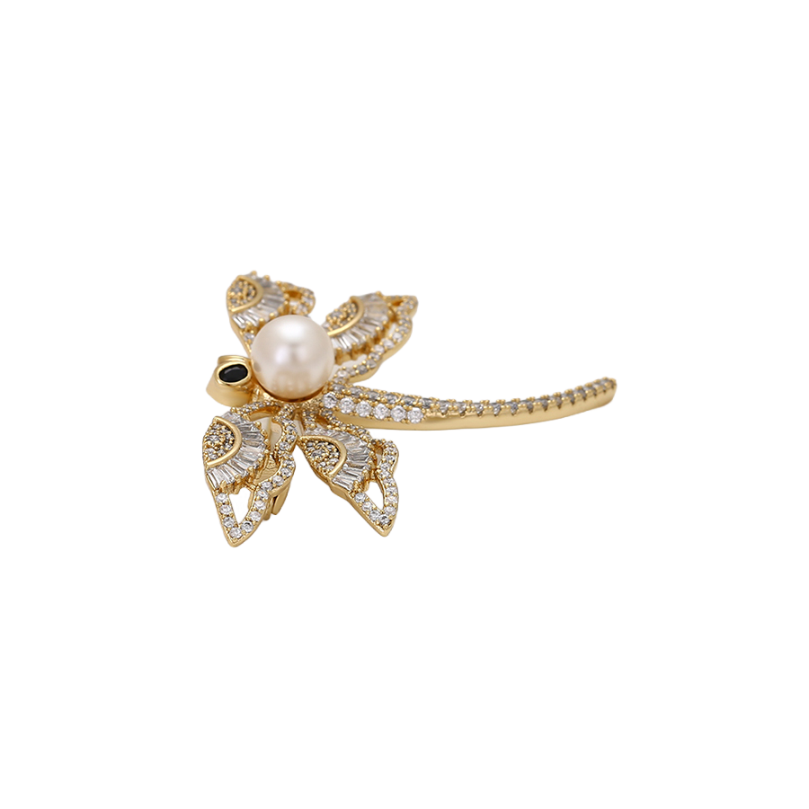 Wasserdichte Libellen-Brosche mit Perle und Zirkonia Goldfarbe