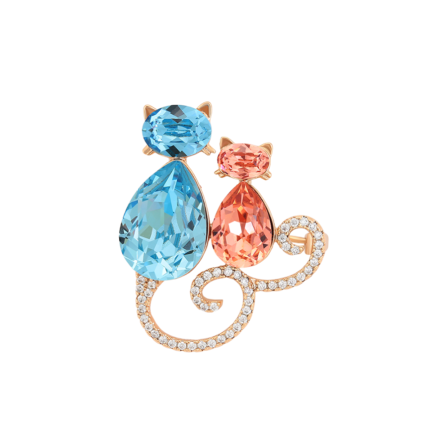 Wasserdichte Katzen-Brosche mit Kristallen Goldfarbe