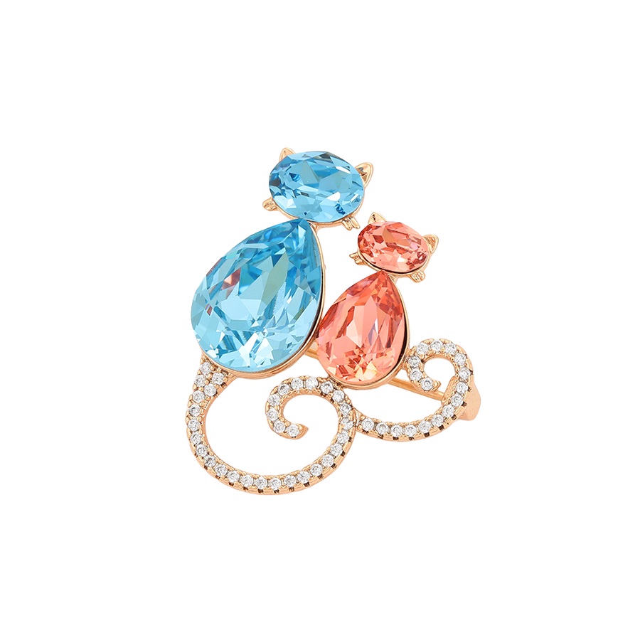 Wasserdichte Katzen-Brosche mit Kristallen Goldfarbe