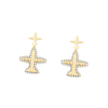 Waterproof Airplane Stud Earrings, Gold Plated, 26mm x 17mm with Zirconia
