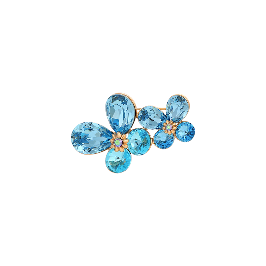 Wasserdichte Blumen-Brosche mit blauen Kristallen Goldfarbe