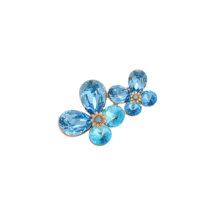 Wasserdichte Blumen-Brosche mit blauen Kristallen Goldfarbe