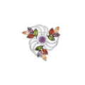 Wasserdichte Blumen-Brosche mit bunten Kristallen, silberfarben