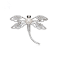 Wasserdichte Libelle-Brosche mit Perle und Kristallen, silberfarben