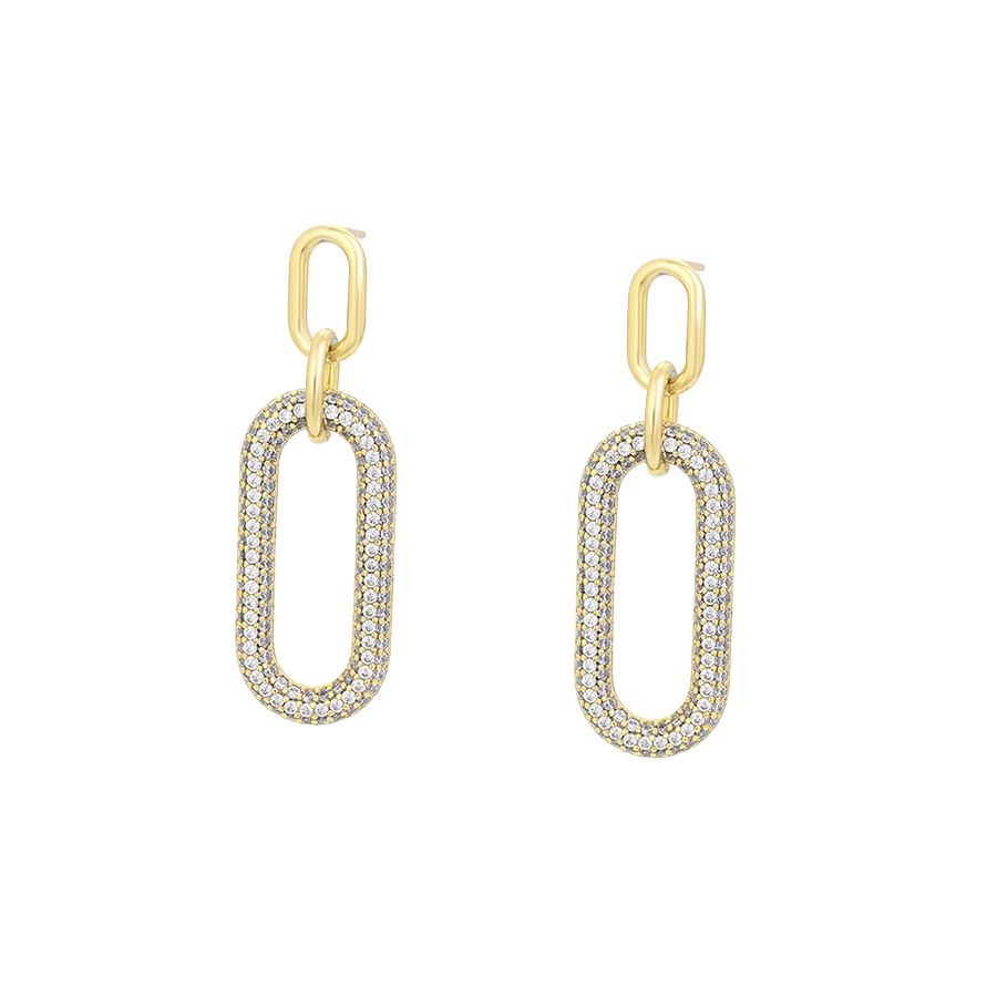 Waterproof Earrings Gold 43mm x 14mm Chain with Zirconia