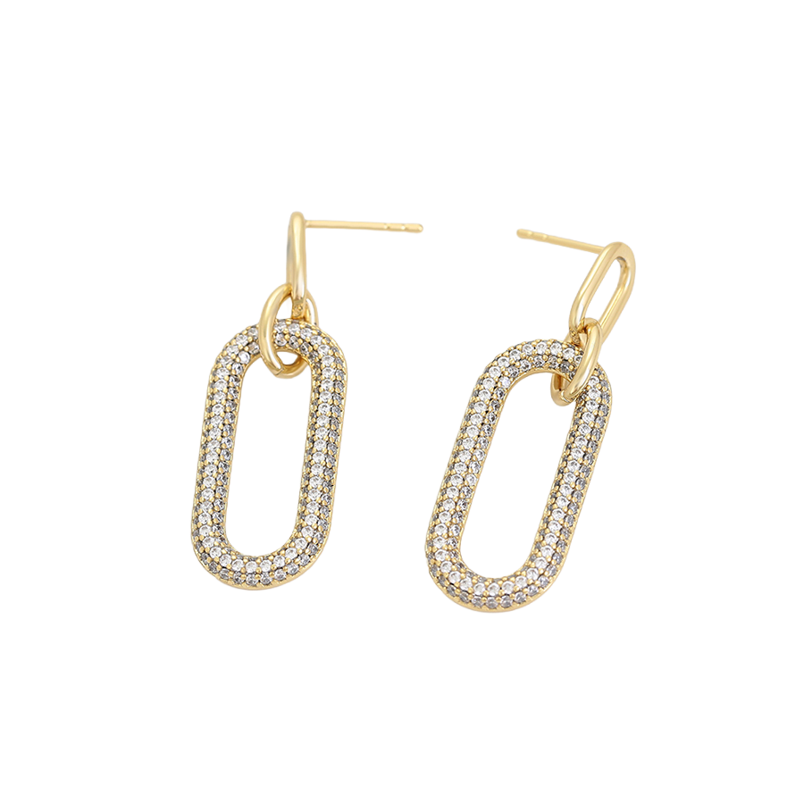 Waterproof Earrings Gold 43mm x 14mm Chain with Zirconia