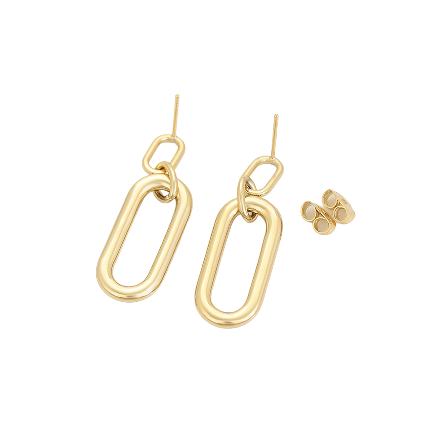 Waterproof Earrings Gold 43mm x 14mm Chain with Zirconia