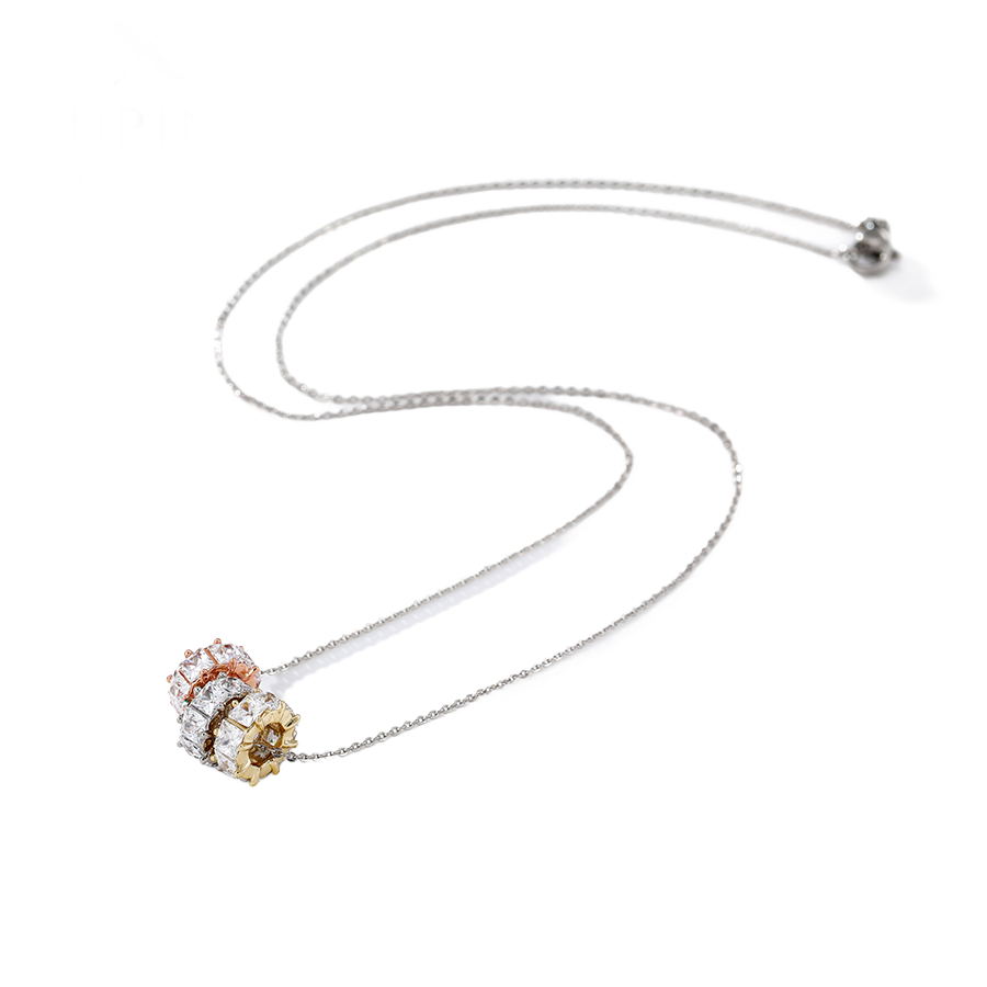 Waterproof Necklace Silver-tone 44cm Length with Zirconia Pendant 9mm x 11mm