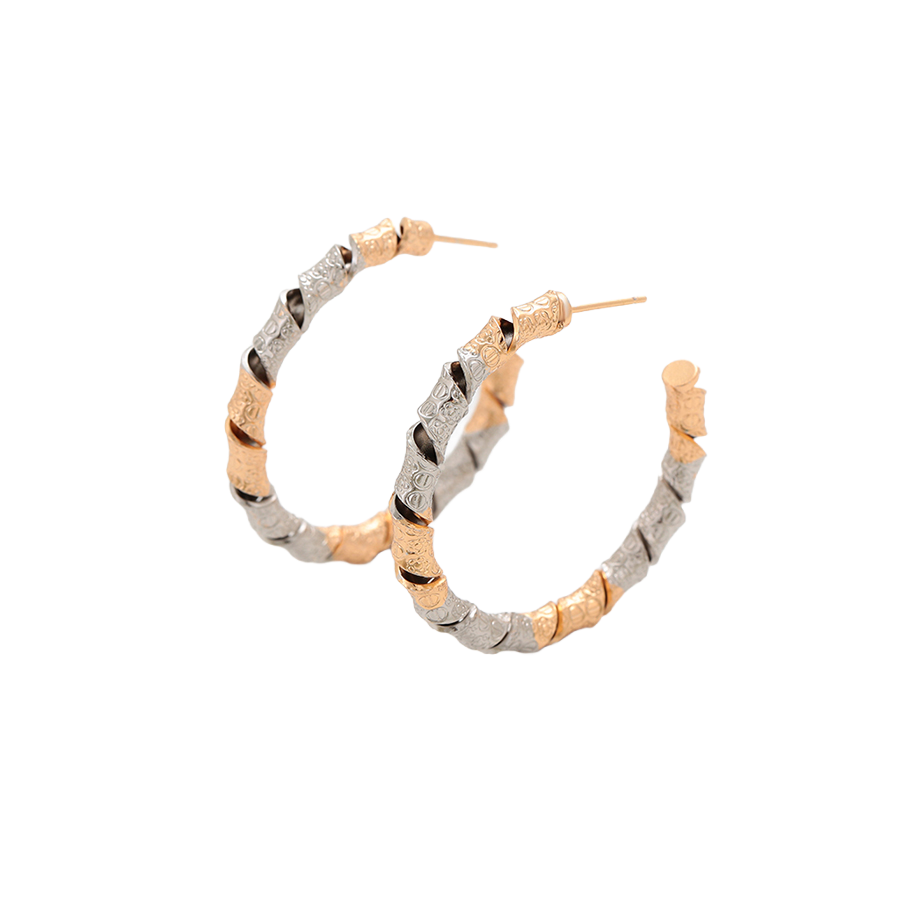 Waterproof Bicolor Hoop Earrings 40mm x 6mm Textured