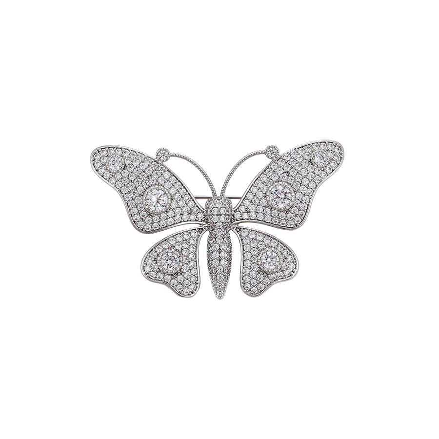 Wasserdichte Schmetterling-Brosche mit Kristallen, silberfarben