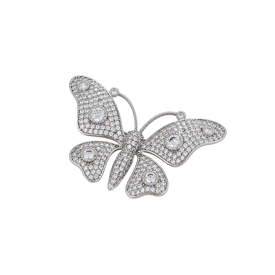 Wasserdichte Schmetterling-Brosche mit Kristallen, silberfarben