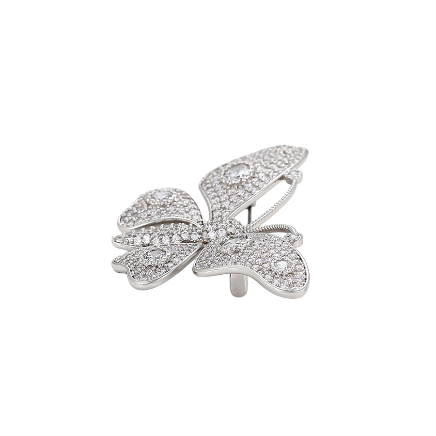 Wasserdichte Schmetterling-Brosche mit Kristallen, silberfarben