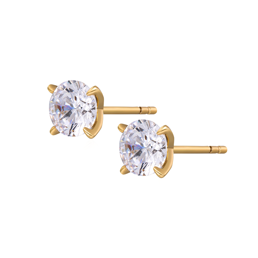 Wasserdichte Ohrstecker mit Zirkonia, goldfarben, 6mm x 6mm